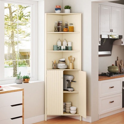 172 CM Tall Corner Cabinet with 5 Shelves and 2 Fluted Doors