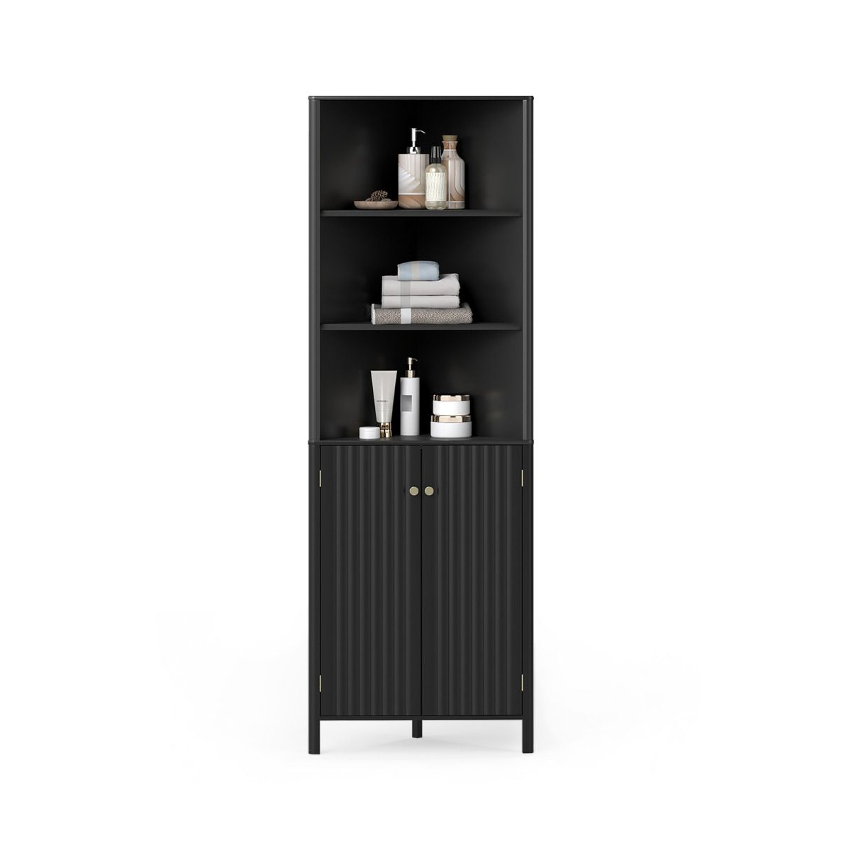 172 CM Tall Corner Cabinet with 5 Shelves and 2 Fluted Doors