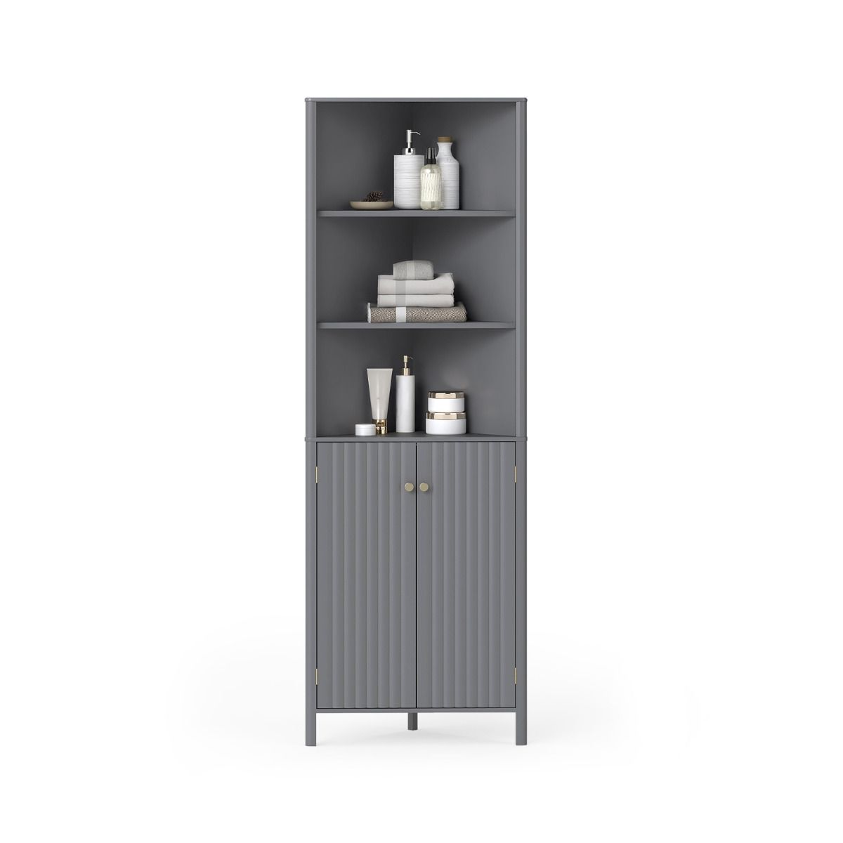 172 CM Tall Corner Cabinet with 5 Shelves and 2 Fluted Doors