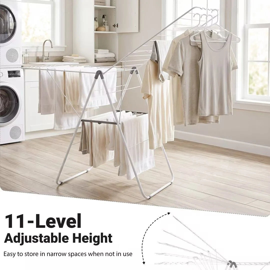 178 cm Clothes Drying Rack with 11-Level Adjustable Height Heavy-duty Metal Laundry Rack