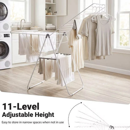 178 cm Clothes Drying Rack with 11-Level Adjustable Height Heavy-duty Metal Laundry Rack