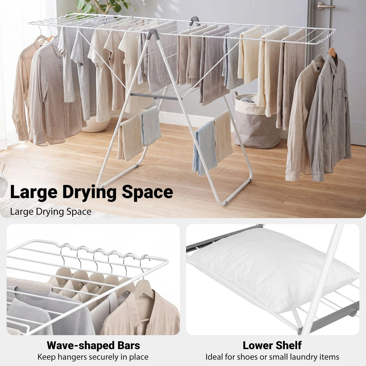 178 cm Clothes Drying Rack with 11-Level Adjustable Height Heavy-duty Metal Laundry Rack