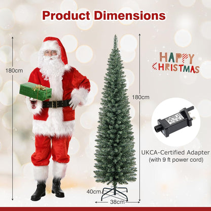 5FT Pre-Lit Artificial Christmas Tree, Slim Pencil Xmas Tree with 296 Branch Tips, 150 Warm-White LED Lights