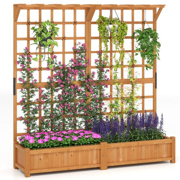 183 cm Tall Large Raised Garden Bed with Lattice Trellis Hanging Roof