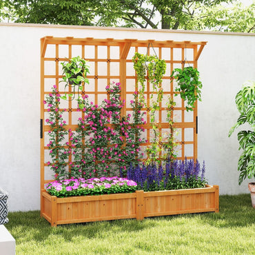 183 cm Tall Large Raised Garden Bed with Lattice Trellis Hanging Roof