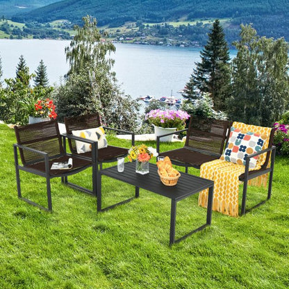 4 Piece Patio Furniture Set with Loveseat Single Chairs and Table