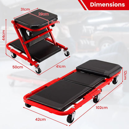 2-in-1 Rolling Folding Z Creeper Seat 36 Inch Roller Garage Chair with 6 Swivel Casters