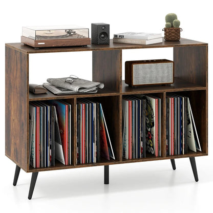 Record Player Stand with Charging Station and Storage Shelves