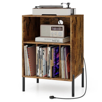 Record Player Stand, Turntable Stand with Charging Station and 5 Shelves for 150 Albums
