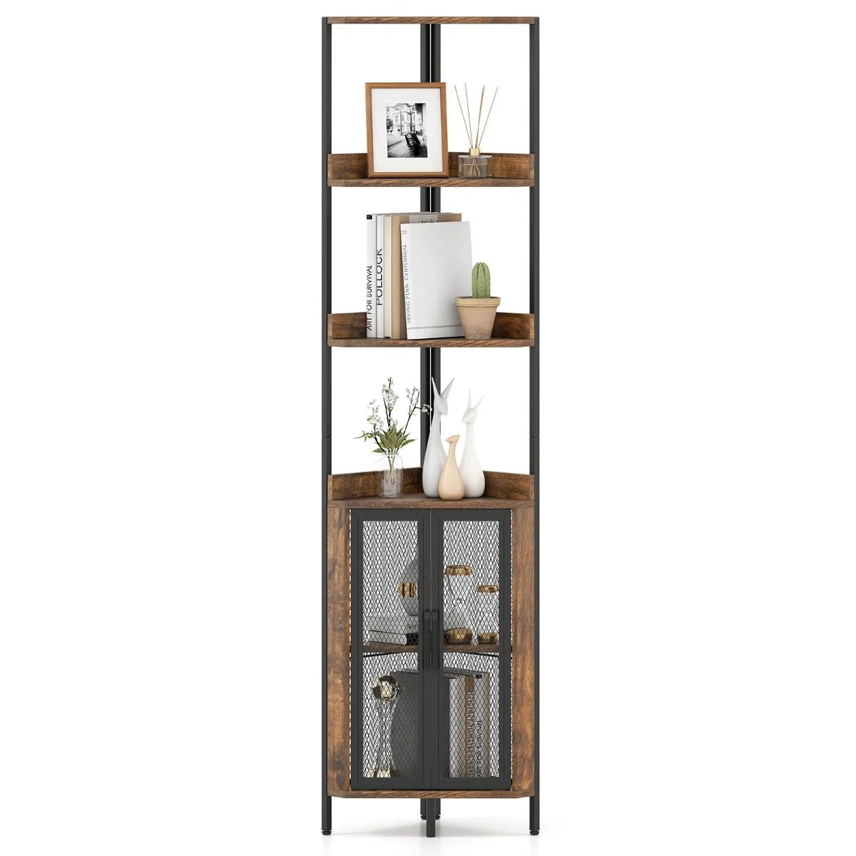 6-Tier Corner Shelf 170CM Tall Corner Bookshelf with Cabinet