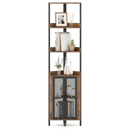 6-Tier Corner Shelf 170CM Tall Corner Bookshelf with Cabinet
