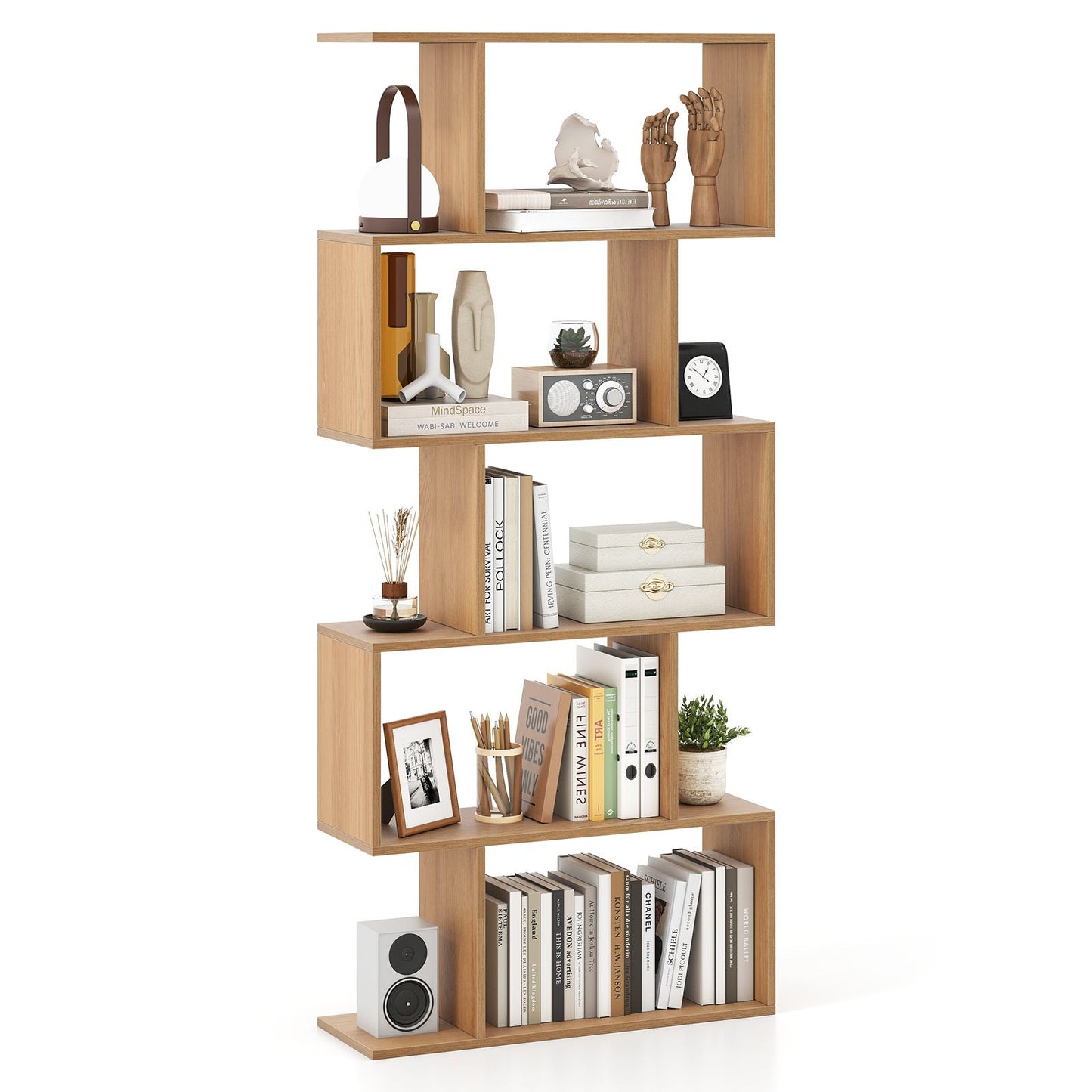 Geometric S-Shaped Bookcase with Anti-Toppling Device for Living Room Home Office