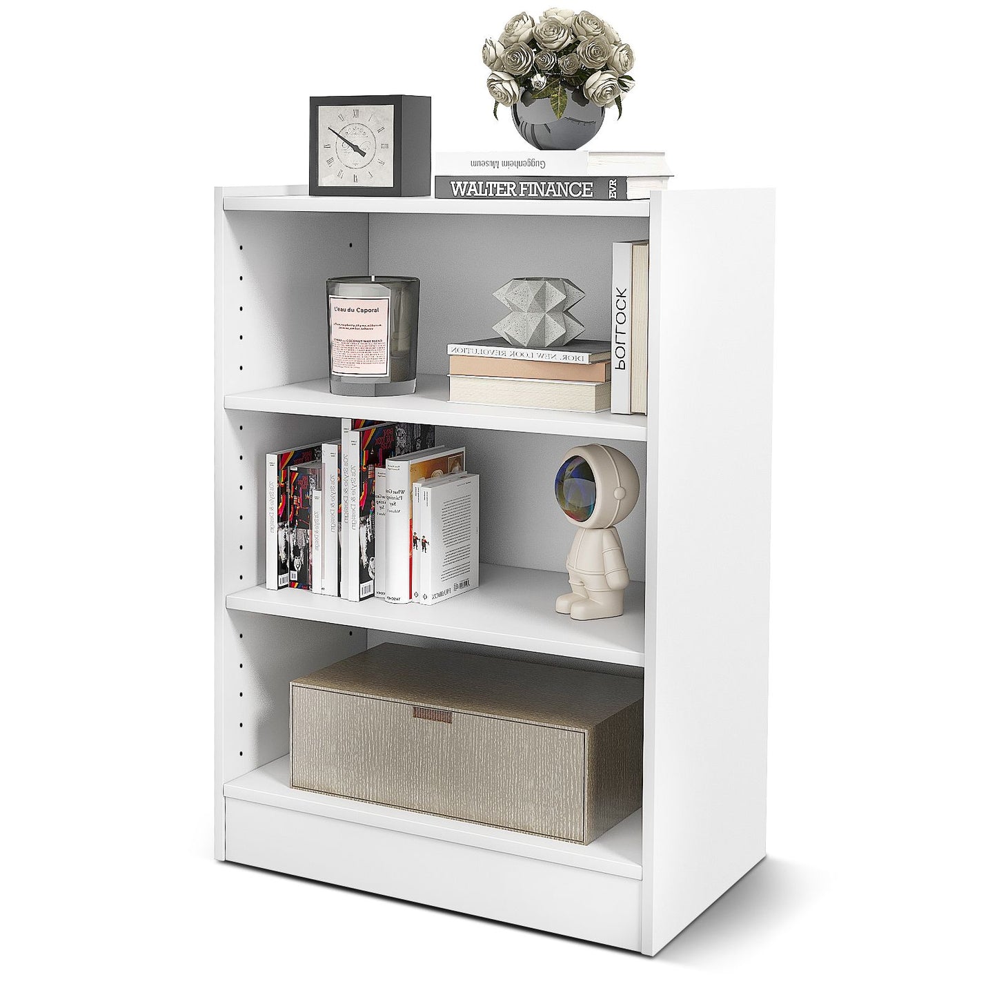 3-Tier Cube Bookcase, Wooden Storage Bookshelf Open Shelving Unit with Adjustable Shelves and Anti-Toppling Device