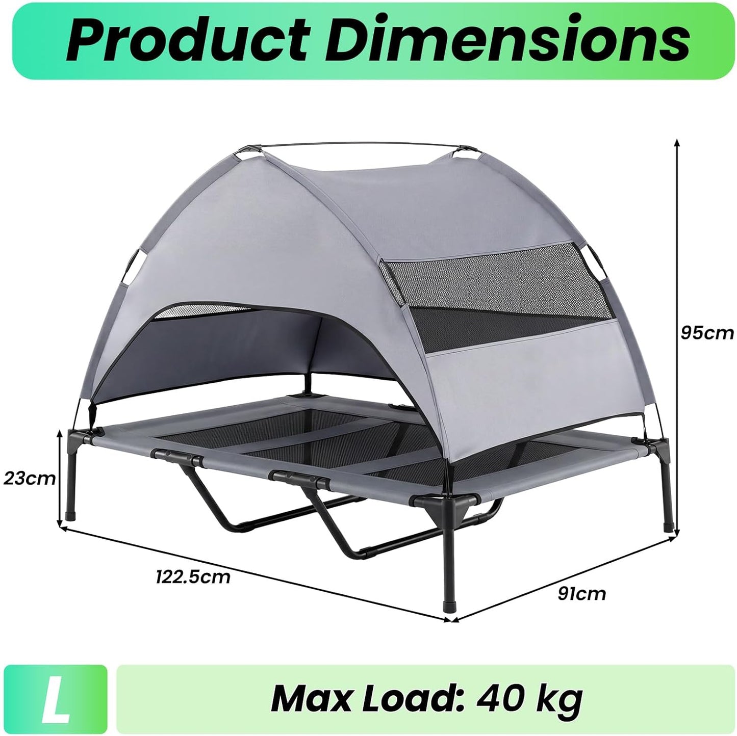 Raised Dog Bed, Elevated Pet Bed with Removable Canopy, Breathable Mesh & Carry Bag