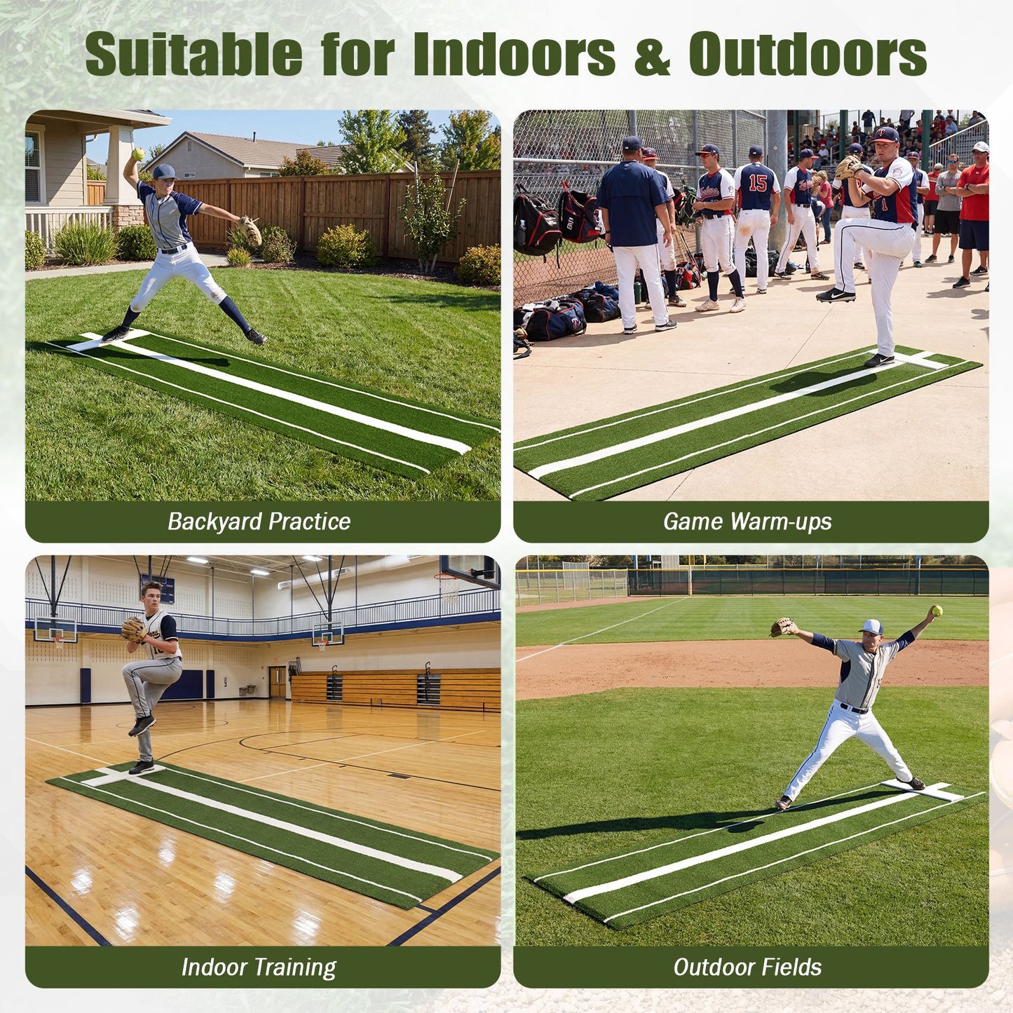 Softball Pitching Mat 10 x 3 FT Softball Training Aid with Pitching Mound