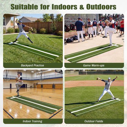 Softball Pitching Mat 10 x 3 FT Softball Training Aid with Pitching Mound