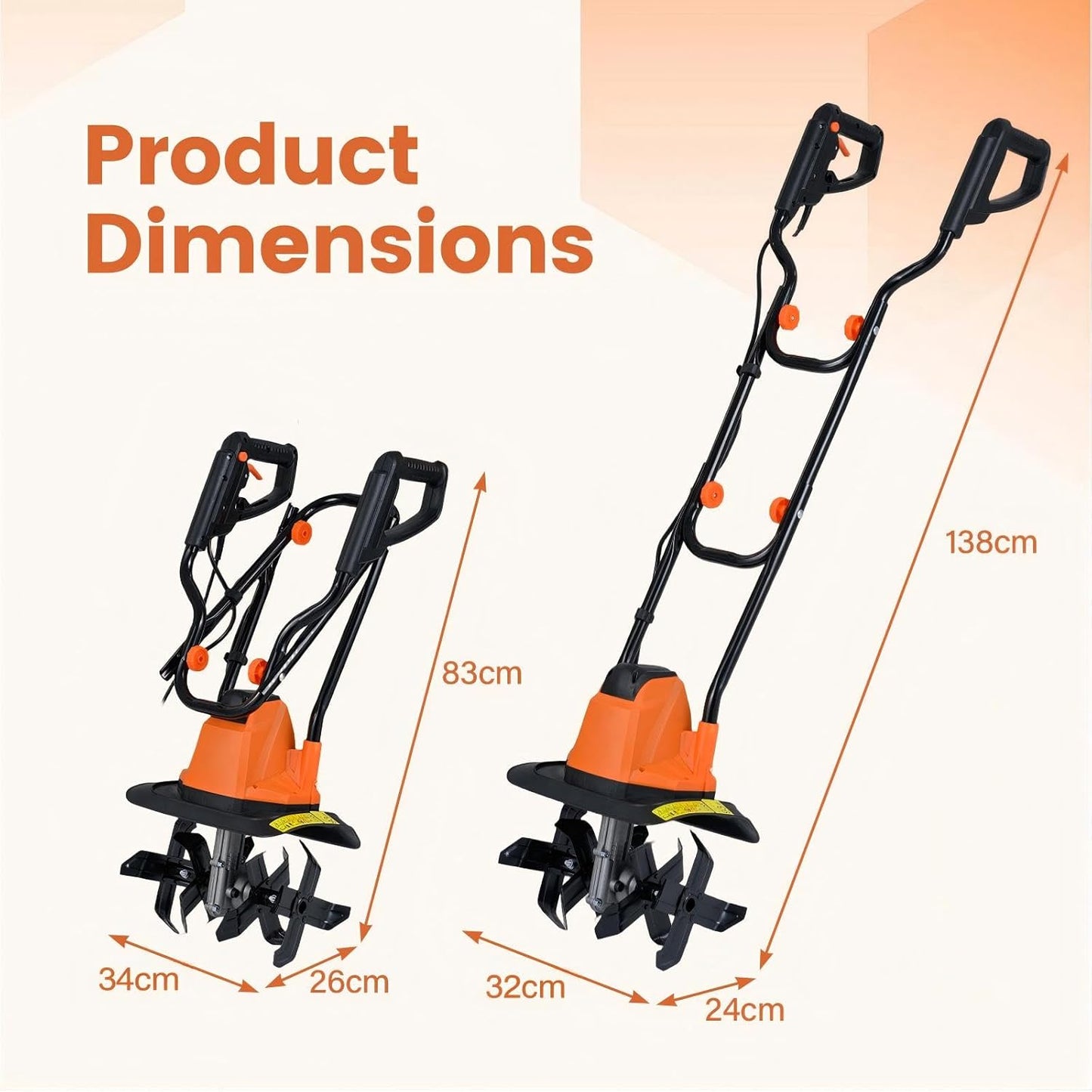 Electric Garden Tiller, 1200W/750W Powerful Soil Cultivator Rotavator with 36cm/32cm Tilling Width