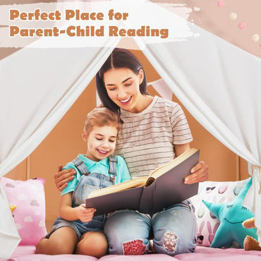 Large Kids Play Tent with Washable Cotton Mat and Flag Banner