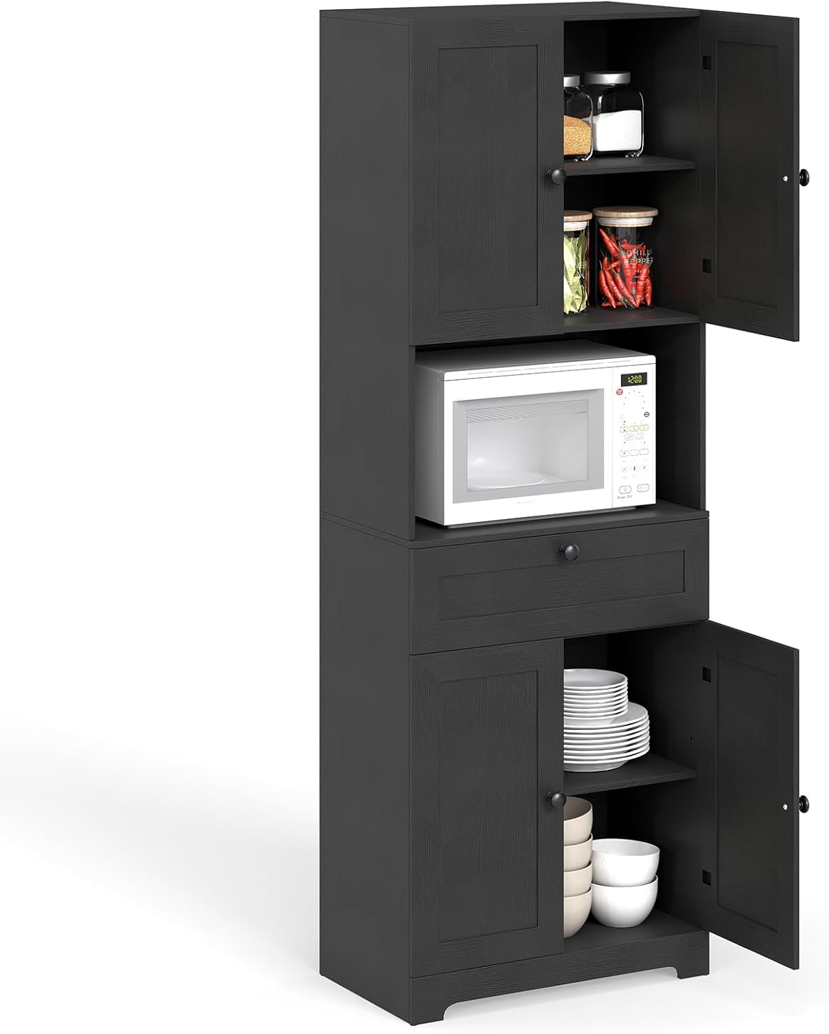 171.5cm Tall Kitchen Cupboard, 4-Door Pantry Storage Cabinet with Adjustable Shelf
