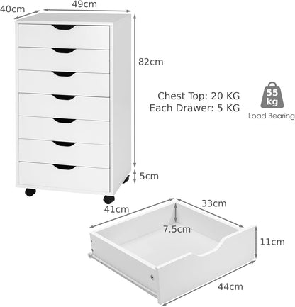 5/7 Drawer Chest with Lockable Wheels for Home Office