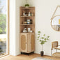172 cm Tall PE Rattan Corner Cabinet with 2 Doors and 4 Open Shelves