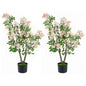 90 CM Artificial Impatiens Blossom Tree Faux Pink Floral Plant in Cement-filled Pot
