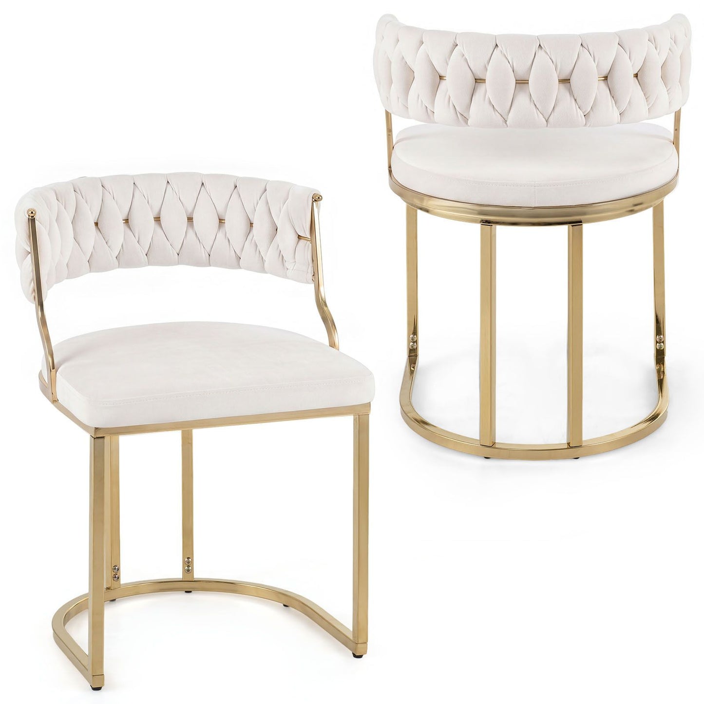 2 Pieces Velvet Dining Chairs with Curved Back and Metal Base