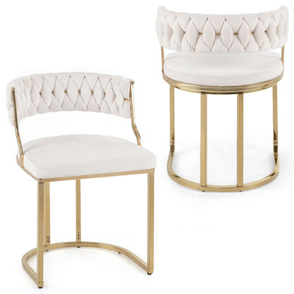 2 Pieces Velvet Dining Chairs with Curved Back and Metal Base
