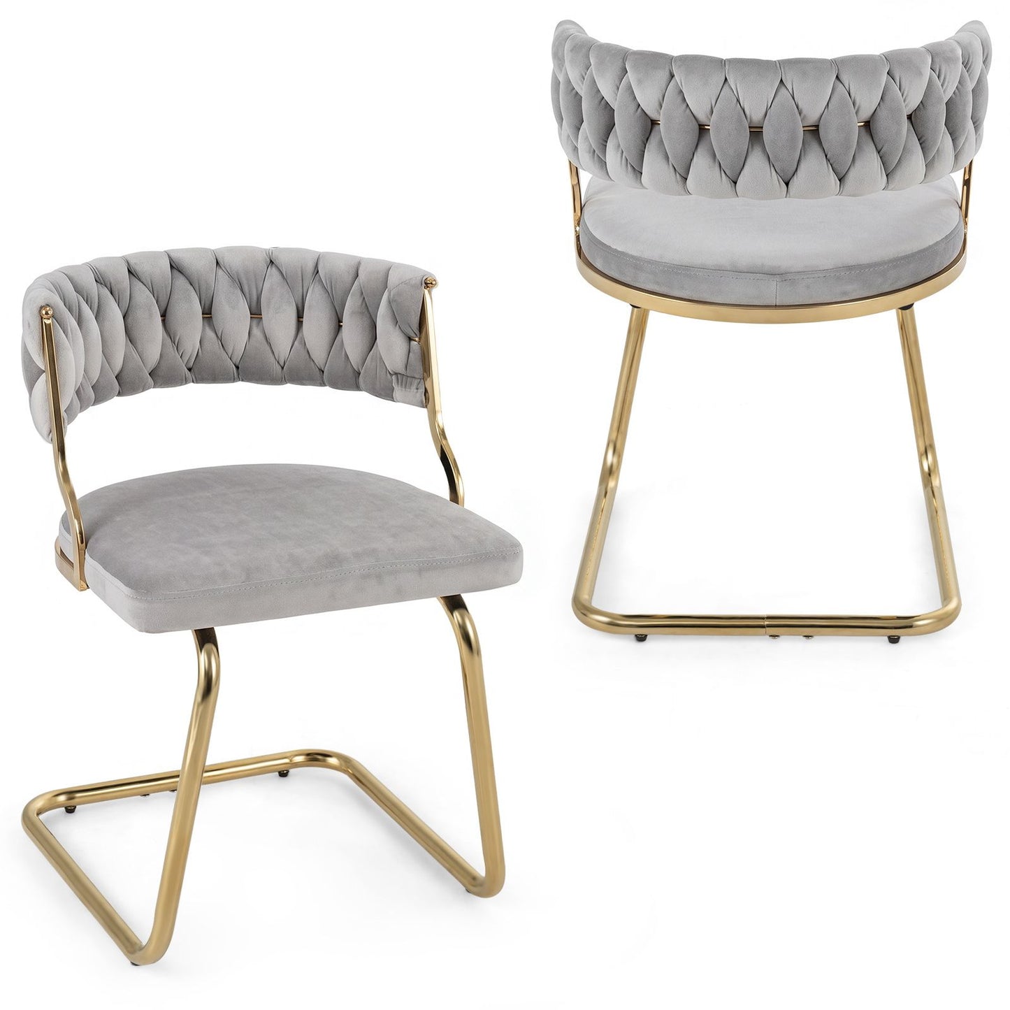 2 Pieces Velvet Dining Chairs with Curved Back and Sled Metal Base