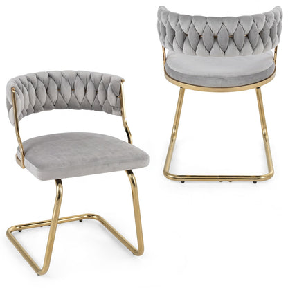 2 Pieces Velvet Dining Chairs with Curved Back and Sled Metal Base