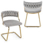 2 Pieces Velvet Dining Chairs with Curved Back and Sled Metal Base