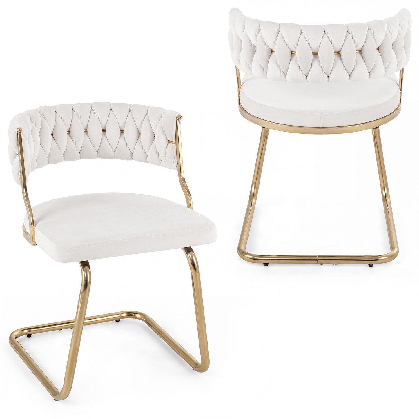2 Pieces Velvet Dining Chairs with Curved Back and Sled Metal Base