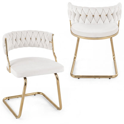 2 Pieces Velvet Dining Chairs with Curved Back and Sled Metal Base
