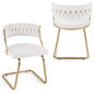 2 Pieces Velvet Dining Chairs with Curved Back and Sled Metal Base