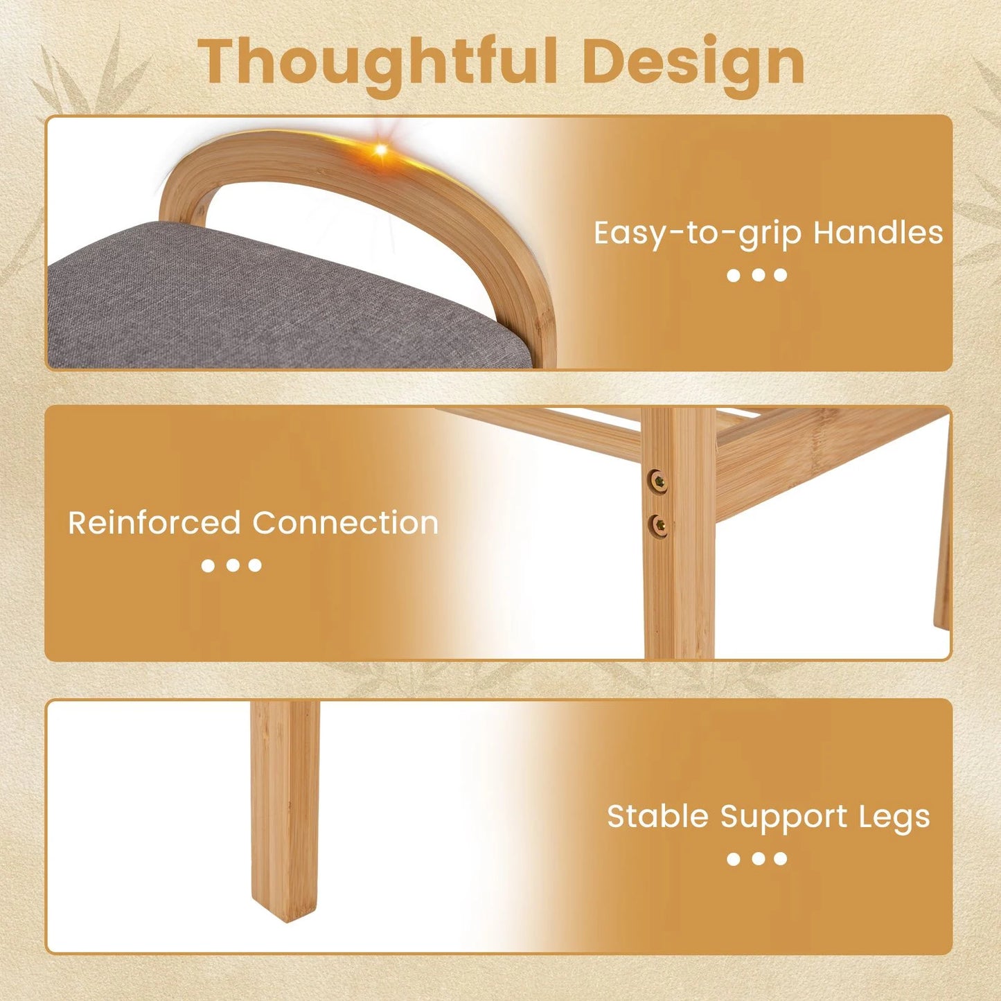 2-Tier Bamboo Shoe Bench with Storage with Padded Cushion and Shelf