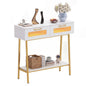 2-Tier Farmhouse Console Table with Colorful LED Lights and Open Shelf