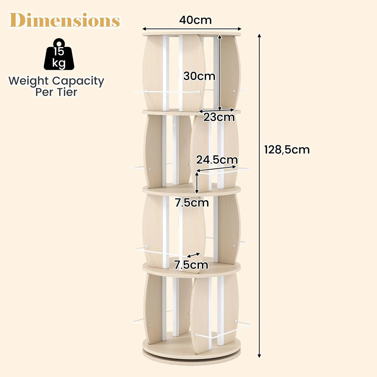 2/3/4-Tier Rotating Bookshelf Tower with Display Stands