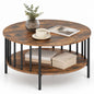 2-Tier Round Coffee Table with Open Shelf & Metal Frame for Living Room Small Spaces
