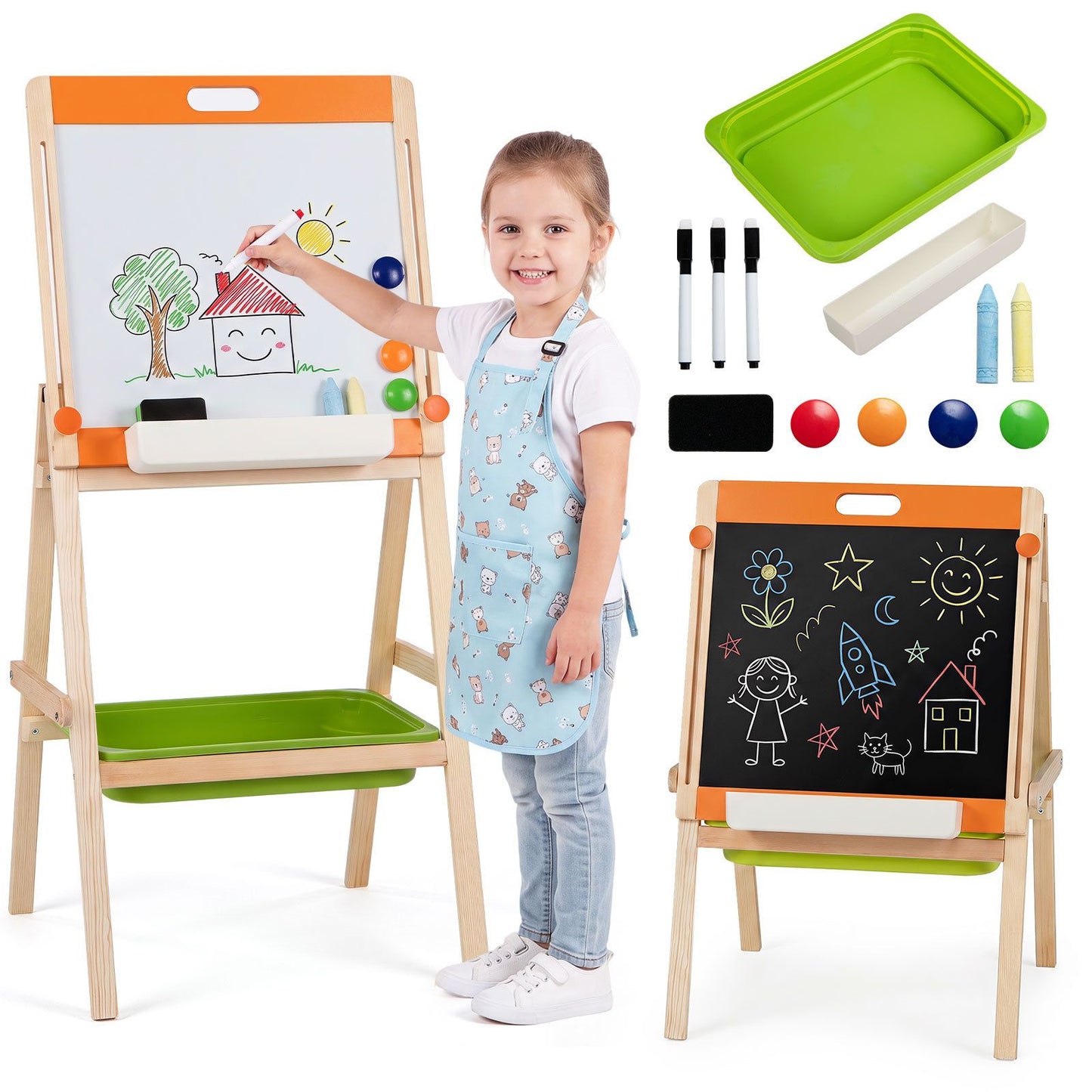 2-in-1 Art Easel for Kids with Magnetic Whiteboard & Blackboard for Ages 3+