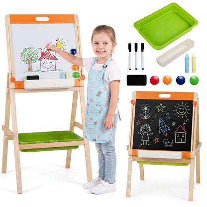 2-in-1 Art Easel for Kids with Magnetic Whiteboard & Blackboard for Ages 3+