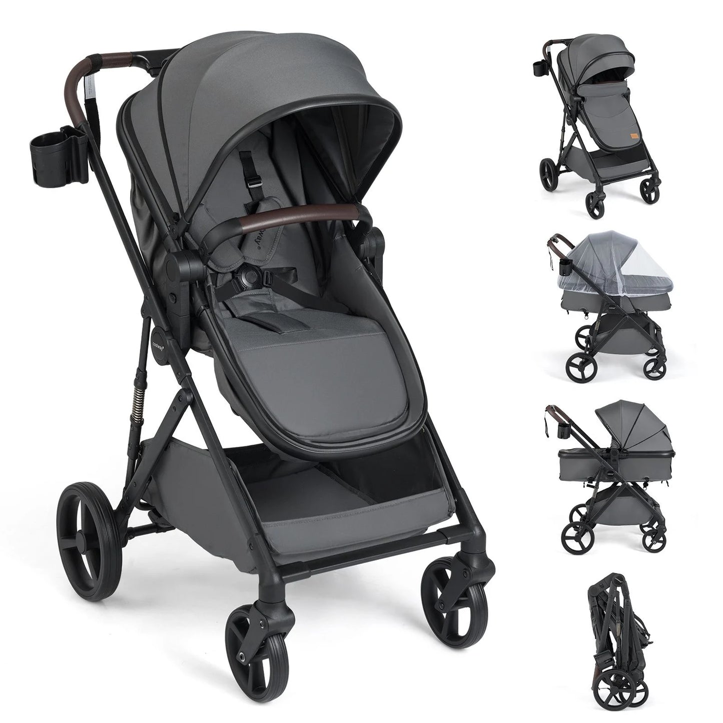 2 in 1 Baby Stroller Convertible High Landscape with Bassinet Mode Reversible Seat