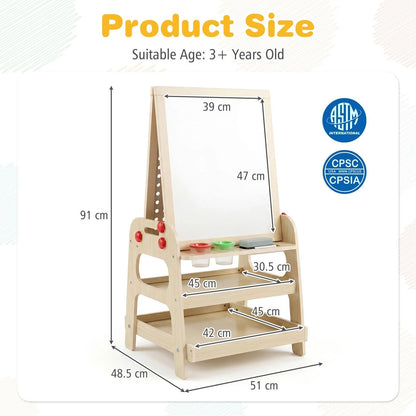 2-in-1 Wooden Easel for Kids with Magnetic Whiteboard and Marble Run Game