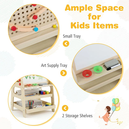 2-in-1 Wooden Easel for Kids with Magnetic Whiteboard and Marble Run Game