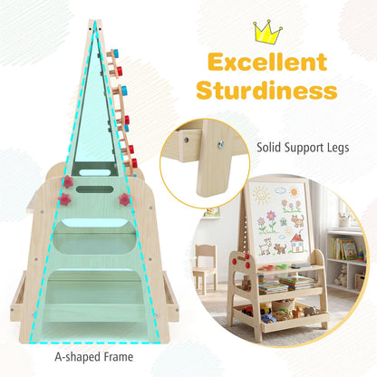 2-in-1 Wooden Easel for Kids with Magnetic Whiteboard and Marble Run Game