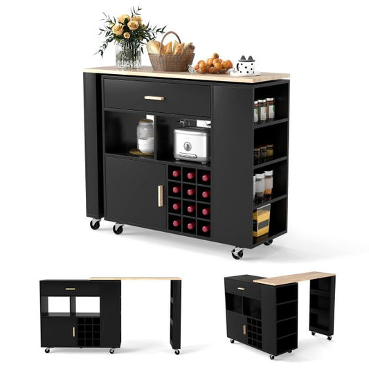 2-in-1 Kitchen Island Cart with Rubber Wood Top