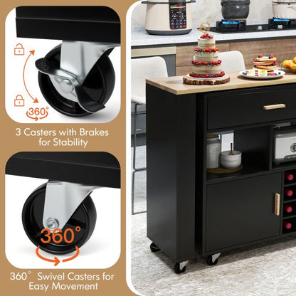 2-in-1 Kitchen Island Cart with Rubber Wood Top
