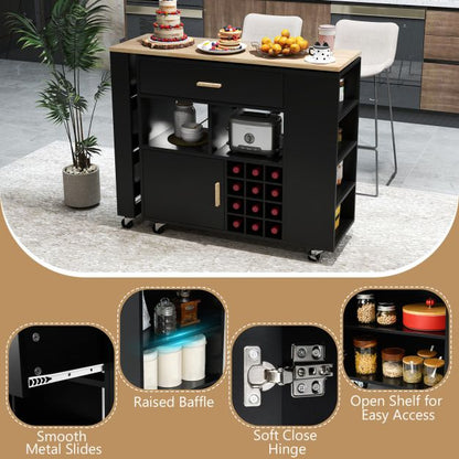 2-in-1 Kitchen Island Cart with Rubber Wood Top