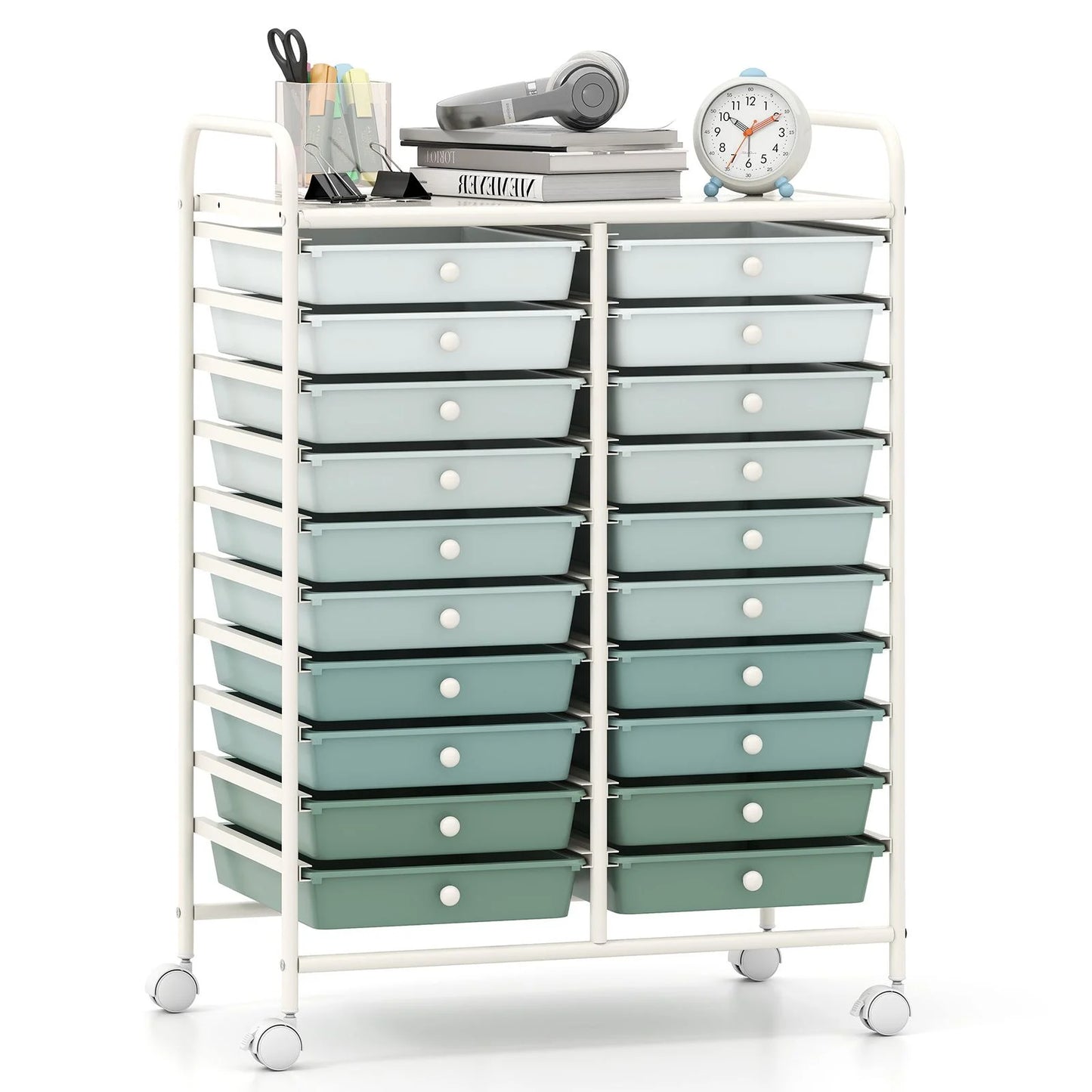GiantexUK 20 Drawers Storage Trolley, Multipurpose Mobile Rolling Cart with Lockable Wheels