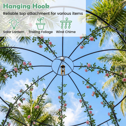 4-Sided Metal Garden Arch, Birdcage Shape Pergola Pavilion Arbor with Ground Spikes