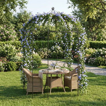 4-Sided Metal Garden Arch, Birdcage Shape Pergola Pavilion Arbor with Ground Spikes